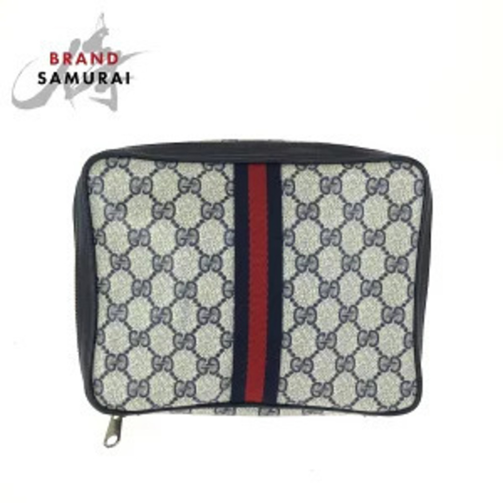 Gucci Sherry Pouch Clutch gray black GG Supreme canvas leather accessory case